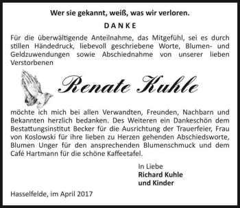 Traueranzeige von Renate Kuhle  von Magdeburger Volksstimme
