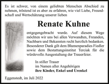 Traueranzeige von Renate Kuhne  von Magdeburger Volksstimme