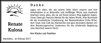 Traueranzeige von Renate Kulosa  von Magdeburger Volksstimme