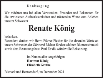 Traueranzeige von Renate König  von Magdeburger Volksstimme