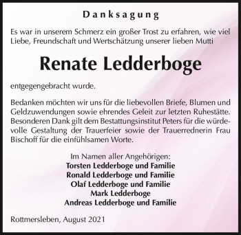 Traueranzeige von Renate Ledderboge  von Magdeburger Volksstimme