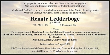 Traueranzeige von Renate Ledderboge (geb. Hirsch)  von Magdeburger Volksstimme
