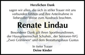 Traueranzeige von Renate Lindau  von Magdeburger Volksstimme