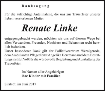 Traueranzeige von Renate Linke  von Magdeburger Volksstimme