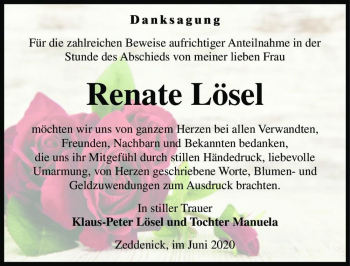 Traueranzeige von Renate Lösel  von Magdeburger Volksstimme