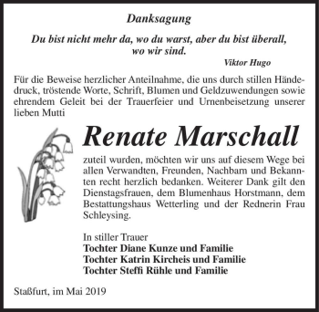Traueranzeige von Renate Marschall  von Magdeburger Volksstimme
