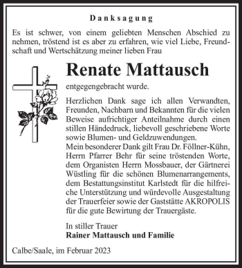Traueranzeige von Renate Mattausch  von Magdeburger Volksstimme