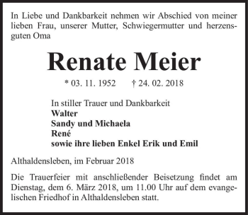 Traueranzeige von Renate Meier  von Magdeburger Volksstimme