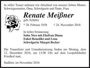 Traueranzeige von Renate Meißner (geb. Schäfer)  von Magdeburger Volksstimme