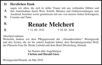 Traueranzeige von Renate Melchert  von Magdeburger Volksstimme