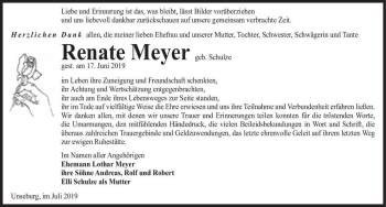 Traueranzeige von Renate Meyer (geb. Schulze)  von Magdeburger Volksstimme