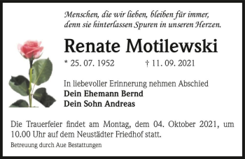 Traueranzeige von Renate Motilewski  von Magdeburger Volksstimme