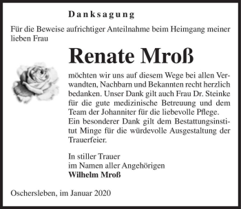 Traueranzeige von Renate Mroß  von Magdeburger Volksstimme
