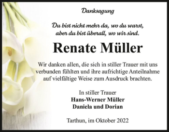Traueranzeige von Renate Müller  von Magdeburger Volksstimme