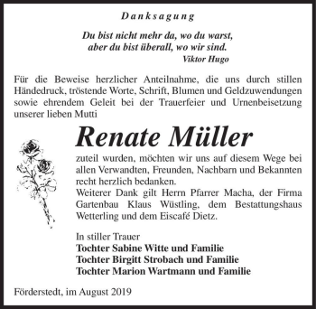 Traueranzeige von Renate Müller  von Magdeburger Volksstimme