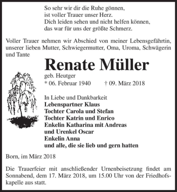 Traueranzeige von Renate Müller  von Magdeburger Volksstimme