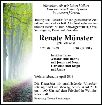 Traueranzeige von Renate Müller (geb. Maiwald)  von Magdeburger Volksstimme