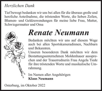 Traueranzeige von Renate Neumann  von Magdeburger Volksstimme