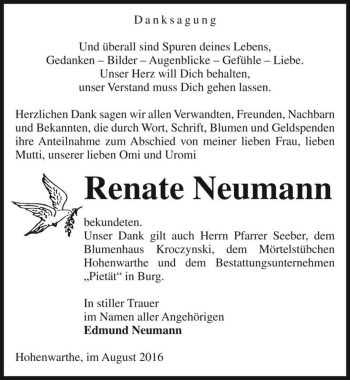 Traueranzeige von Renate Neumann  von Magdeburger Volksstimme