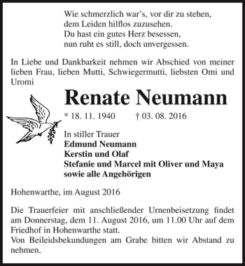 Traueranzeige von Renate Neumann  von Magdeburger Volksstimme