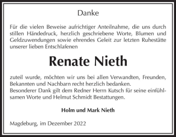 Traueranzeige von Renate Nieth  von Magdeburger Volksstimme