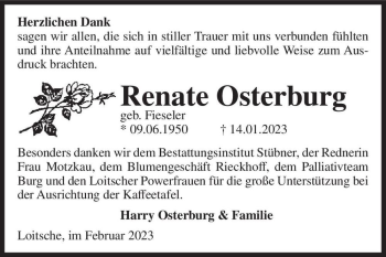 Traueranzeige von Renate Osterburg (geb. Fieseler)  von Magdeburger Volksstimme