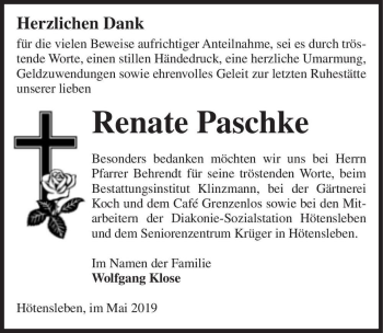 Traueranzeige von Renate Paschke  von Magdeburger Volksstimme