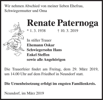 Traueranzeige von Renate Paternoga  von Magdeburger Volksstimme