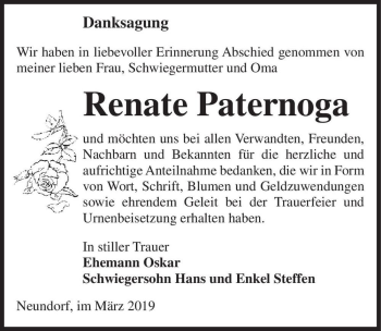 Traueranzeige von Renate Paternoga  von Magdeburger Volksstimme