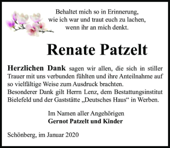Traueranzeige von Renate Patzelt  von Magdeburger Volksstimme