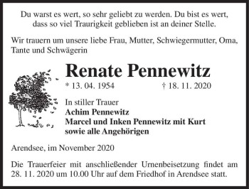 Traueranzeige von Renate Pennewitz  von Magdeburger Volksstimme