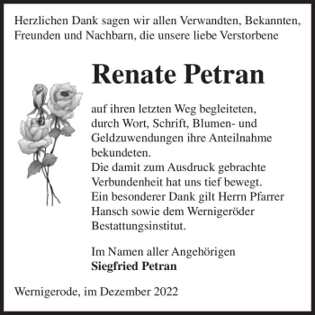 Traueranzeige von Renate Petran  von Magdeburger Volksstimme