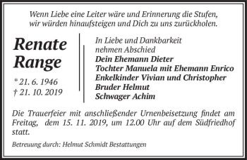 Traueranzeige von Renate Range  von Magdeburger Volksstimme