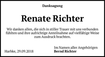 Traueranzeige von Renate Richter  von Magdeburger Volksstimme