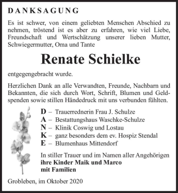 Traueranzeige von Renate Schielke  von Magdeburger Volksstimme