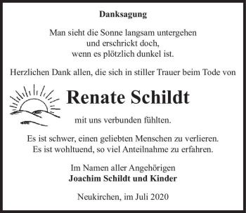 Traueranzeige von Renate Schildt  von Magdeburger Volksstimme