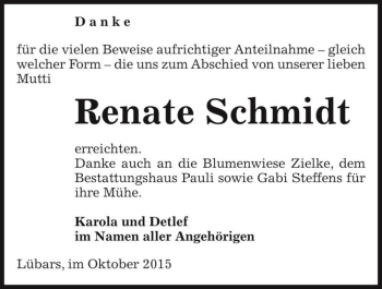 Traueranzeige von Renate Schmidt  von Magdeburger Volksstimme