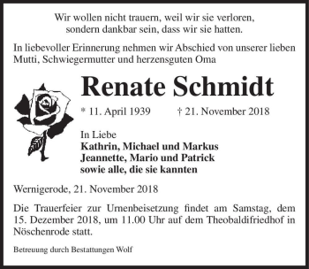 Traueranzeige von Renate Schmidt  von Magdeburger Volksstimme
