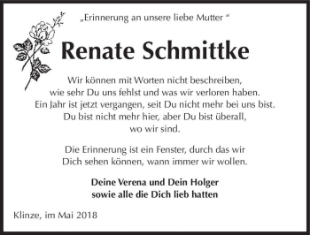 Traueranzeige von Renate Schmittke  von Magdeburger Volksstimme