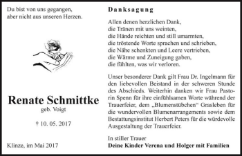 Traueranzeige von Renate Schmittke (geb. Voigt)  von Magdeburger Volksstimme