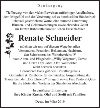 Traueranzeige von Renate Schneider  von Magdeburger Volksstimme