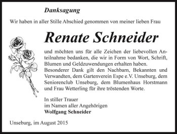 Traueranzeige von Renate Schneider  von Magdeburger Volksstimme