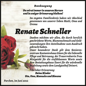Traueranzeige von Renate Schneller  von Magdeburger Volksstimme