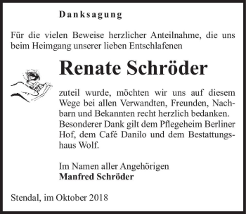 Traueranzeige von Renate Schröder  von Magdeburger Volksstimme