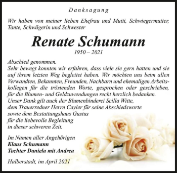 Traueranzeige von Renate Schumann  von Magdeburger Volksstimme
