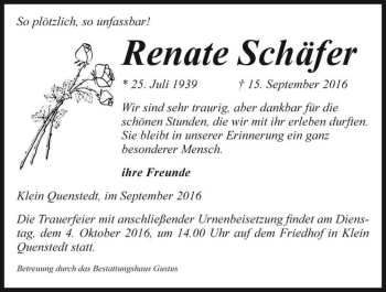 Traueranzeige von Renate Schäfer  von Magdeburger Volksstimme