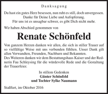 Traueranzeige von Renate Schönfeld  von Magdeburger Volksstimme