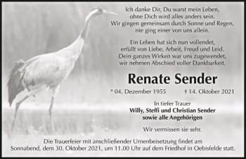 Traueranzeige von Renate Sender  von Magdeburger Volksstimme