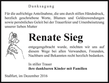 Traueranzeige von Renate Sieg  von Magdeburger Volksstimme