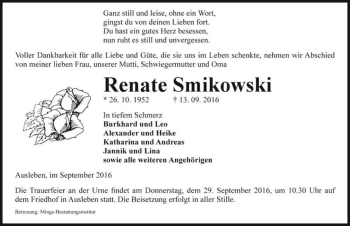Traueranzeige von Renate Smikowski  von Magdeburger Volksstimme